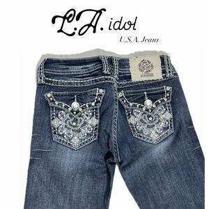 L.A. IDOL USA Women's Blue Embellished Jeans Size 29